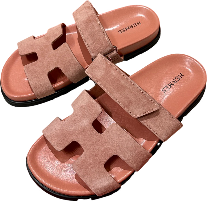 Hermès Chypre Sandales Suède Velcro Rose Poudré