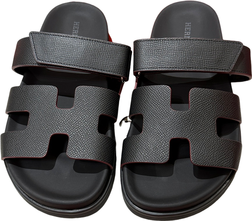 Hermès Chypre Sandales Cuir Texturé Gris