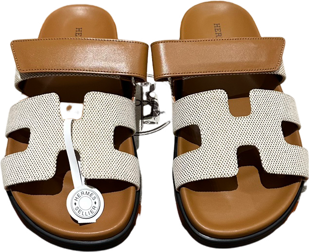 Hermès Chypre Sandales Cuir Blanc et Marron