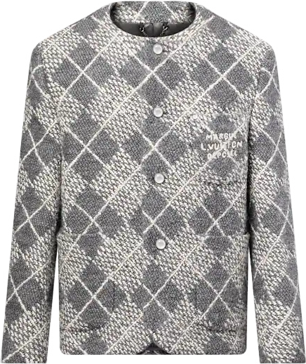 Cardigan Louis Vuitton Matelassé Gris et Blanc Motif Chaîne