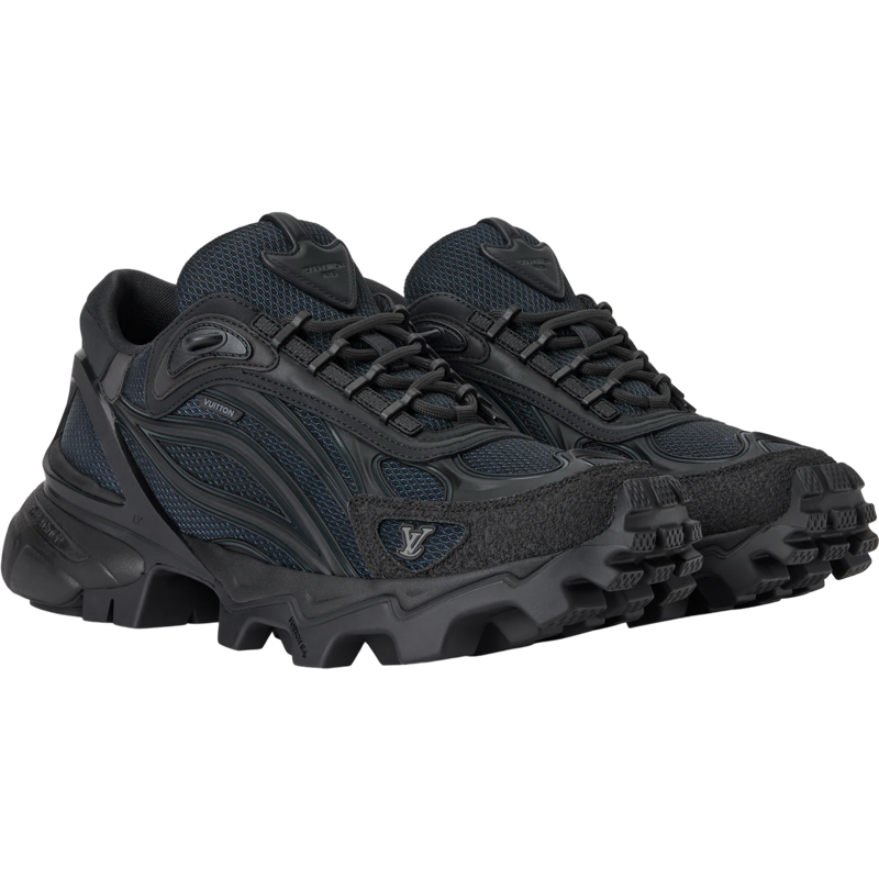 Sneaker de luxe à semelle imposante noir et bleu marine