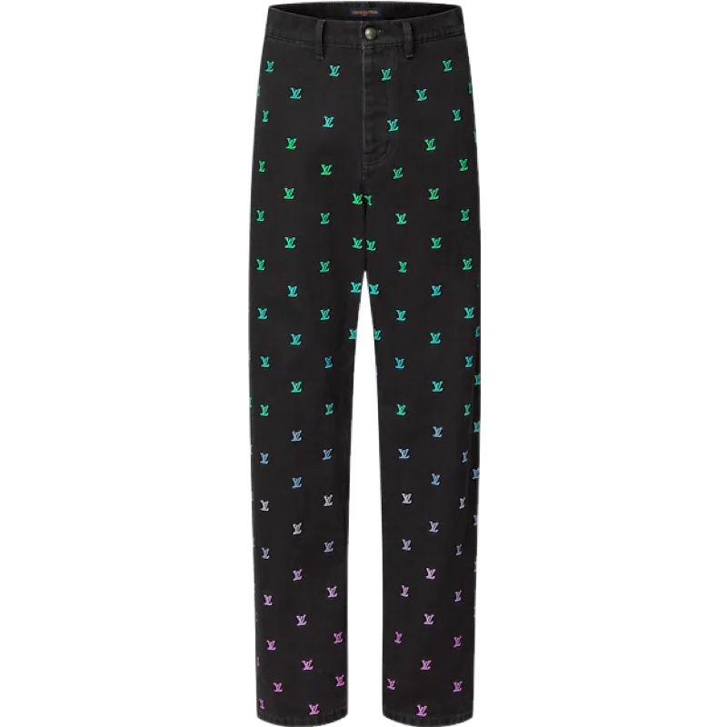 Pantalon Droit Brodé Louis Vuitton Blason Gradient en Denim