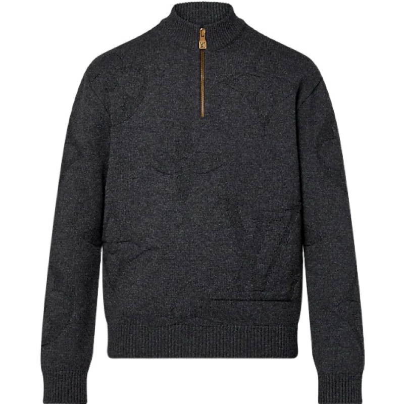 Pull Monogram Jacquard Semi-zippé en Laine
