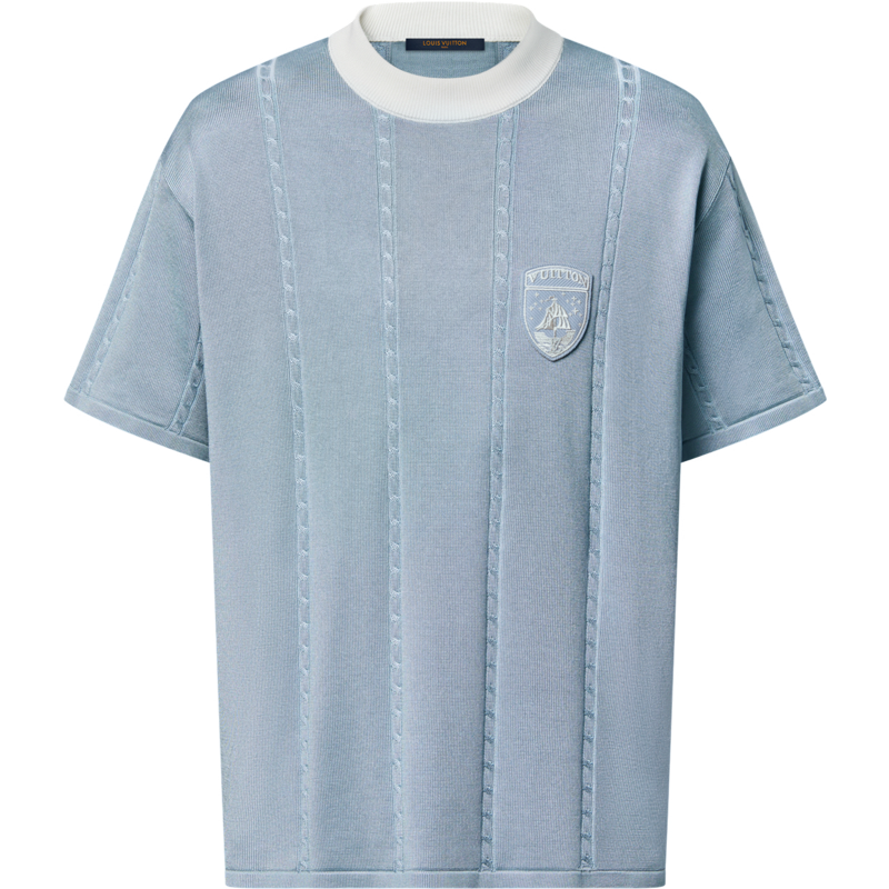 Tee-shirt Manches Courtes en Coton et Soie Bleu Louis Vuitton