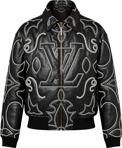 Bomber Brodé en Cuir Louis Vuitton