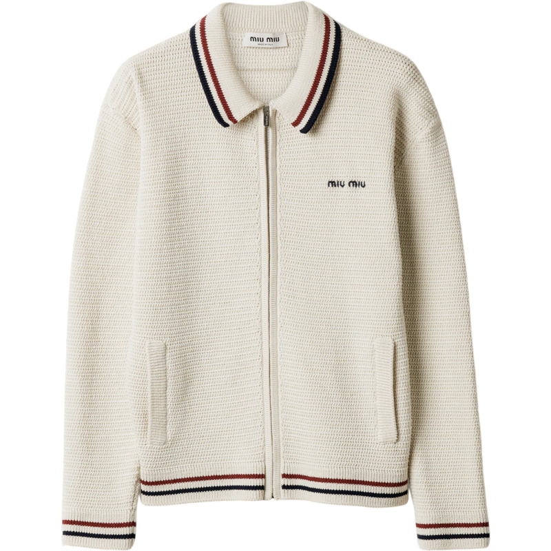 Cardigan Zippé en Tricot de Coton Naturel Miu